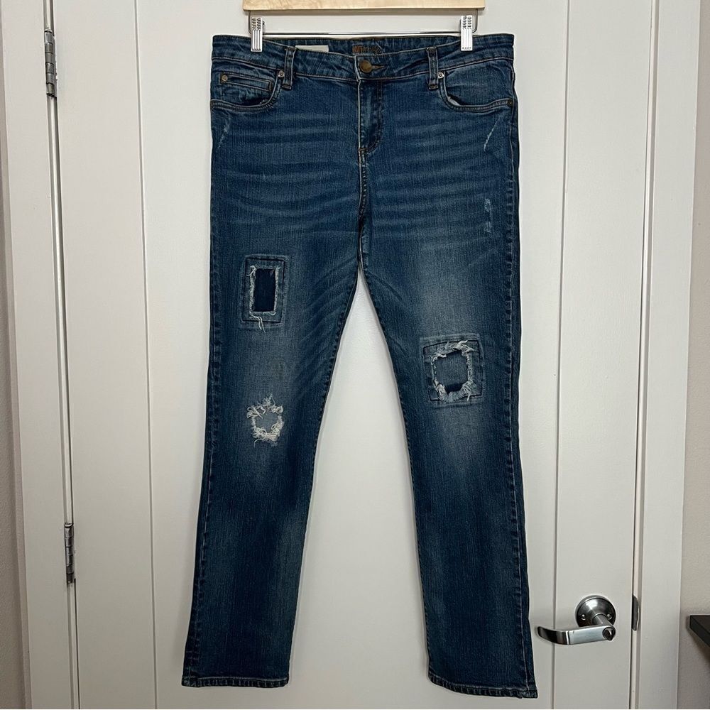 Kut From The Kloth Jeans Women Size 12 Blue Catherine Boyfriend Distressed Denim